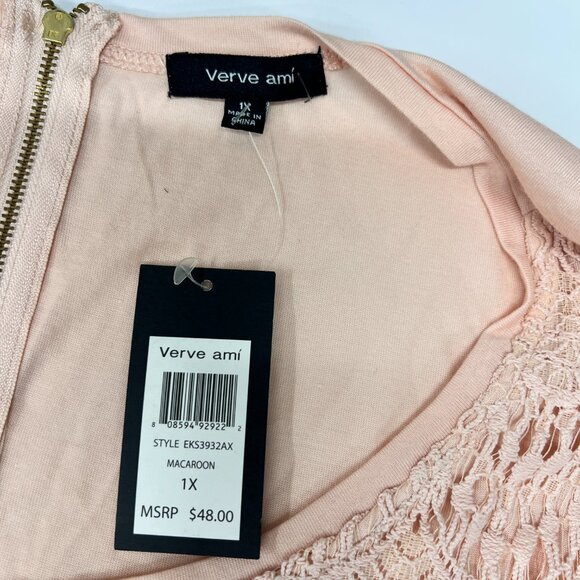 MSRP $48 Verve ami Blouse Women's Plus Sz 1X Lace Overlay Short Sleeve Peach Top - Picture 3 of 9